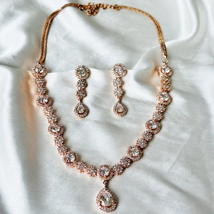 American Diamond Rose Gold Plated Necklace Set