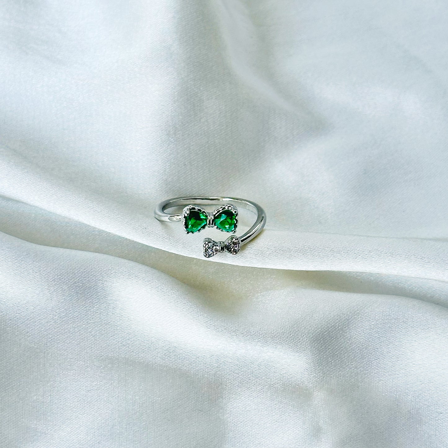 Emerald Green Inspired CZ Silver-Plated Adjustable Ring