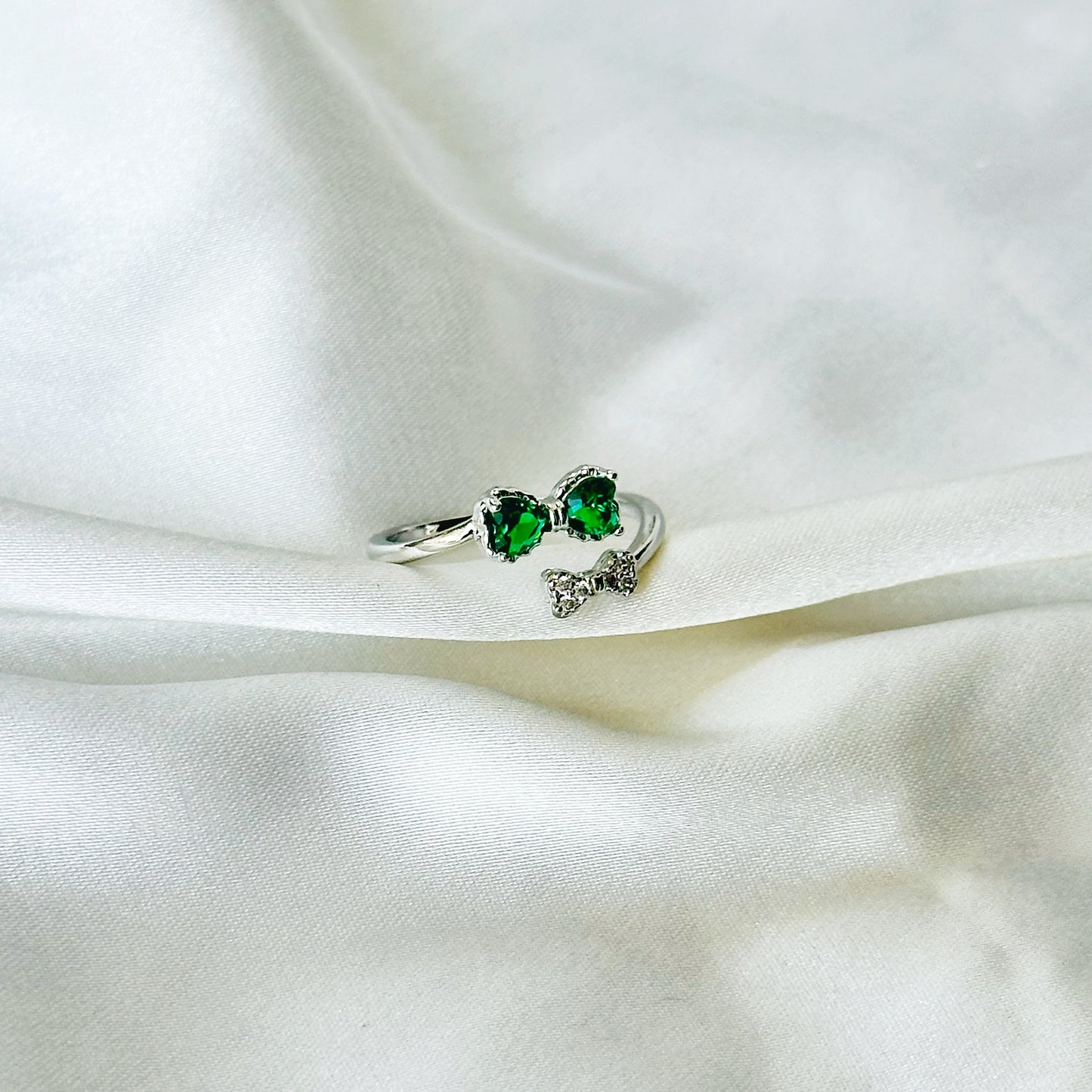 Emerald Green Inspired CZ Silver-Plated Adjustable Ring