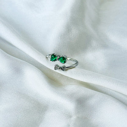 Emerald Green Inspired CZ Silver-Plated Adjustable Ring