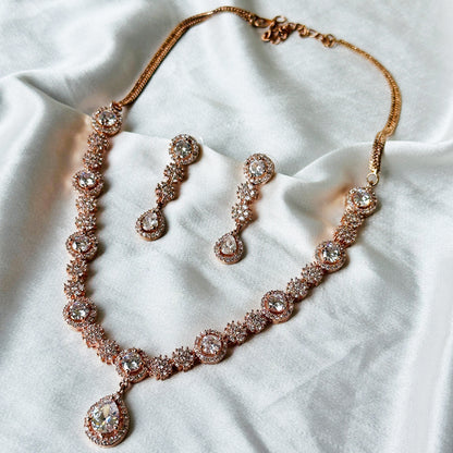 American Diamond Rose Gold Plated Necklace Set