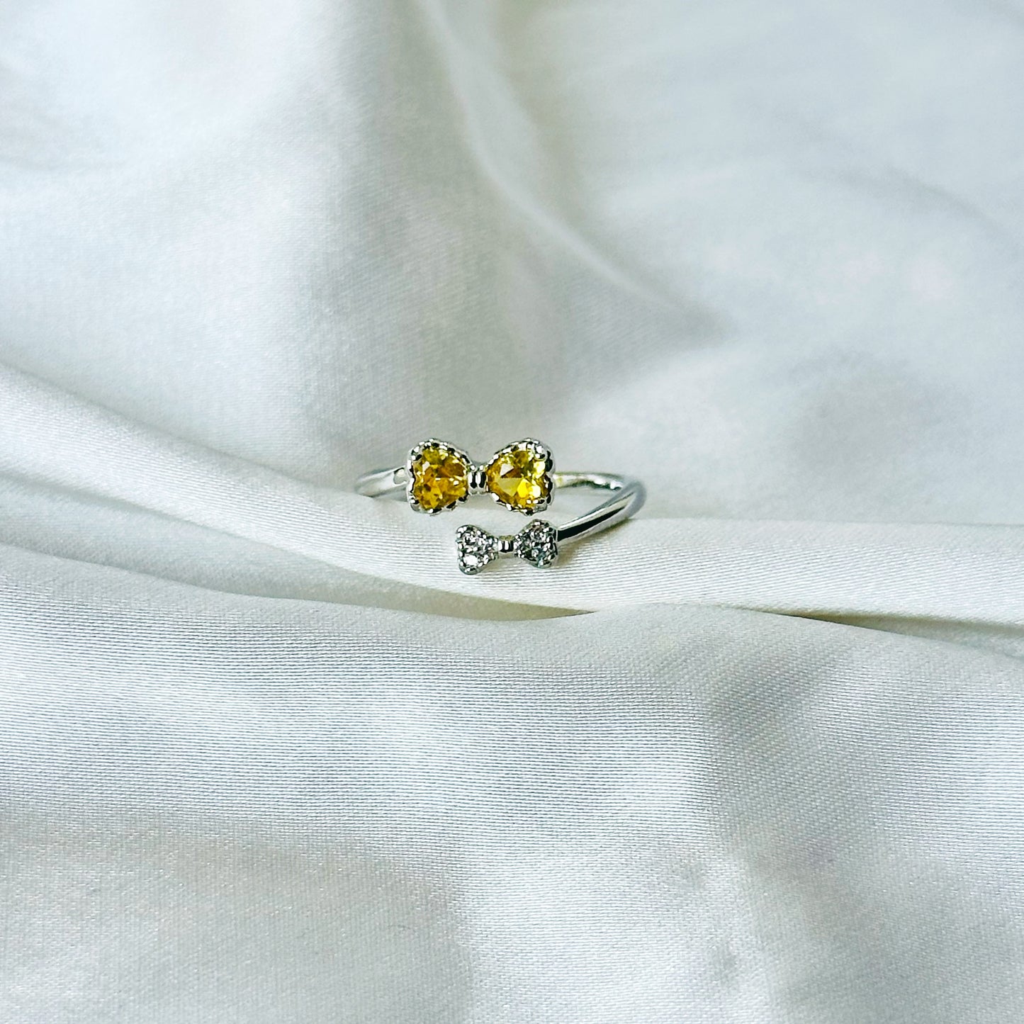Golden Yellow Inspired CZ Silver-Plated Adjustable Ring