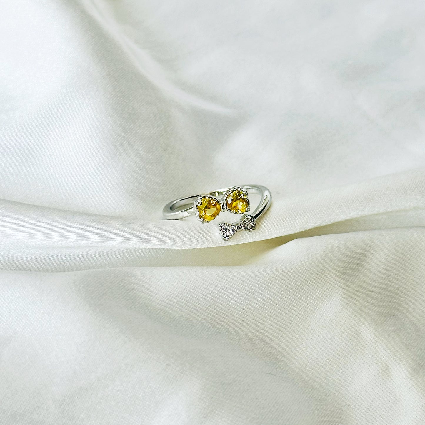 Golden Yellow Inspired CZ Silver-Plated Adjustable Ring