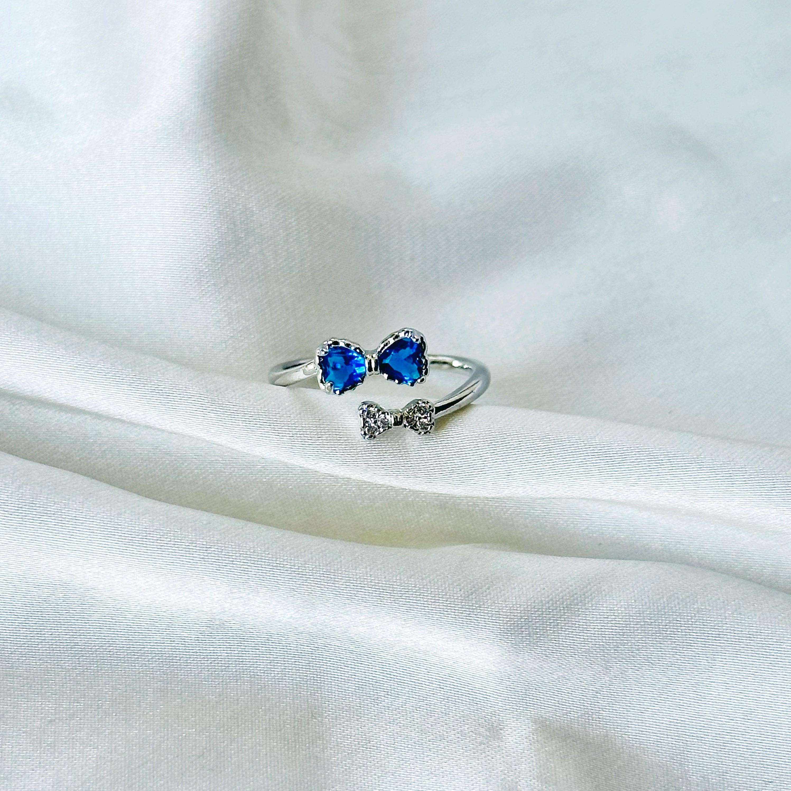 Sapphire Blue Inspired CZ Silver-Plated Adjustable Ring
