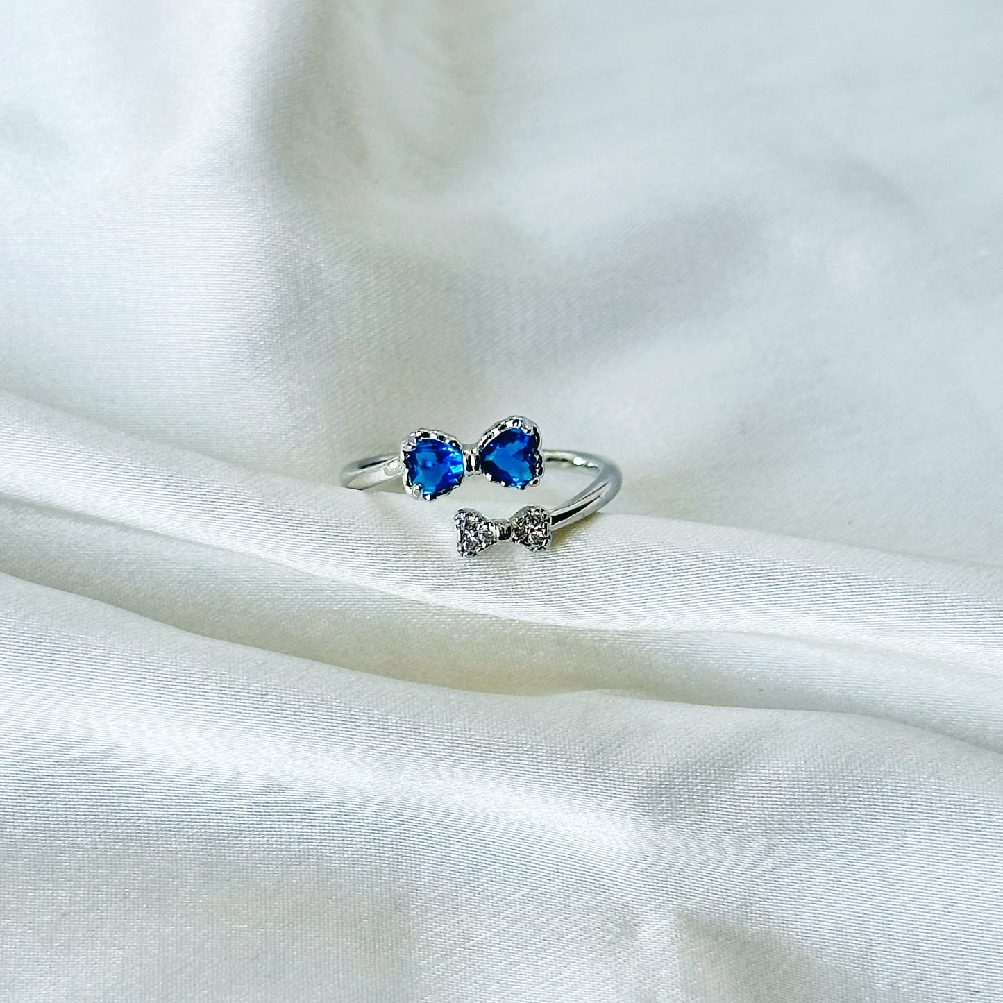 Sapphire Blue Inspired CZ Silver-Plated Adjustable Ring