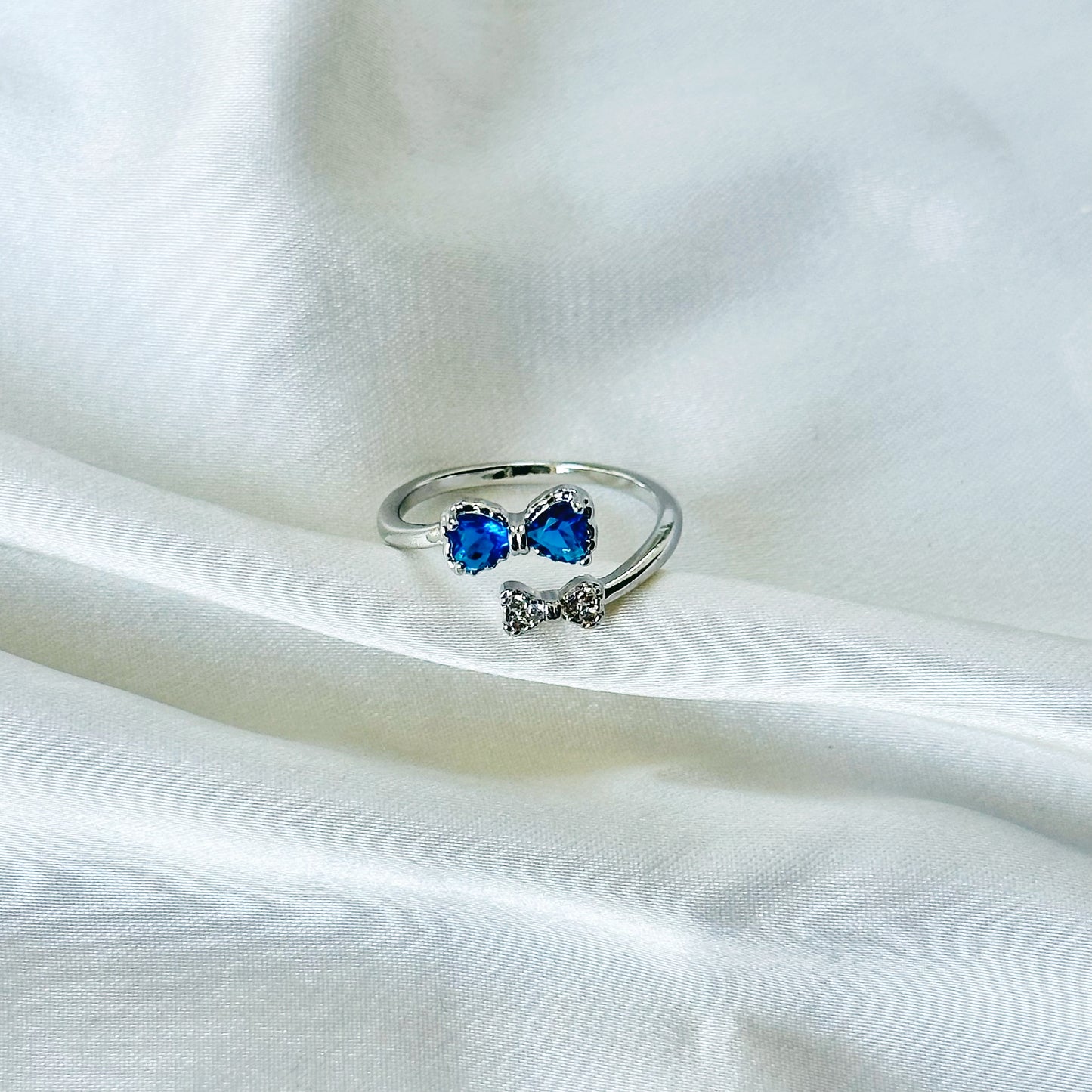 Sapphire Blue Inspired CZ Silver-Plated Adjustable Ring