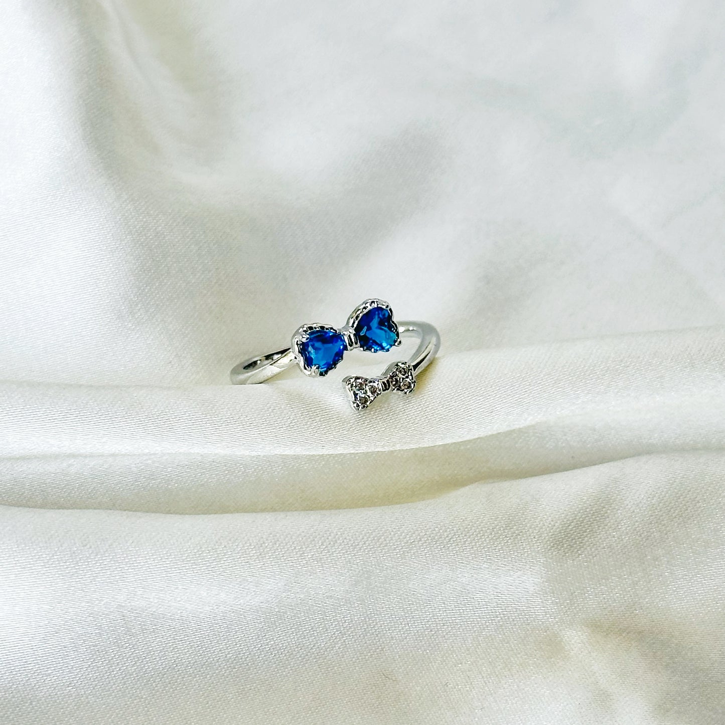 Sapphire Blue Inspired CZ Silver-Plated Adjustable Ring