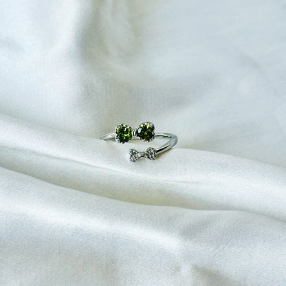 Olive Green Inspired CZ Silver-Plated Adjustable Ring