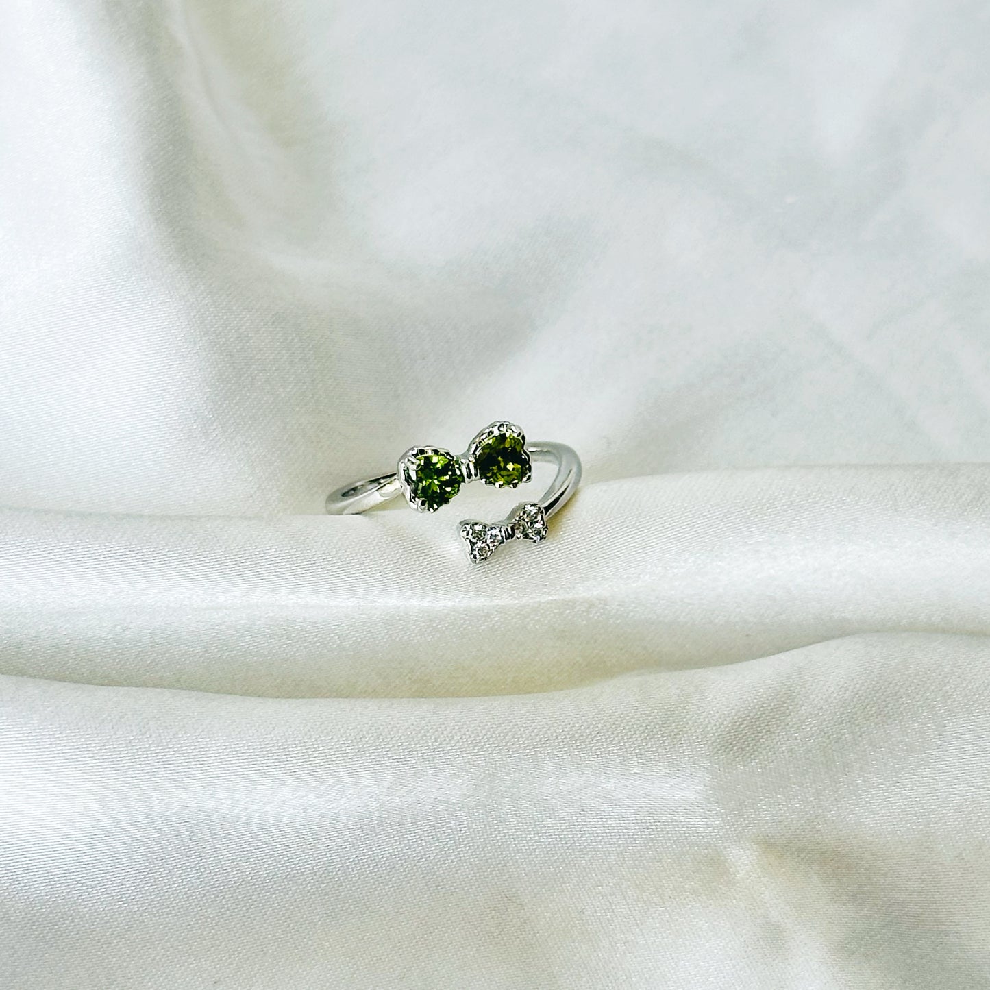 Olive Green Inspired CZ Silver-Plated Adjustable Ring