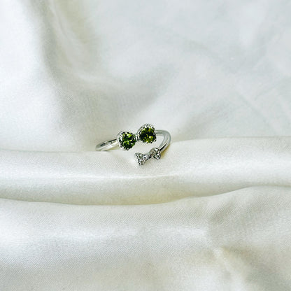 Olive Green Inspired CZ Silver-Plated Adjustable Ring