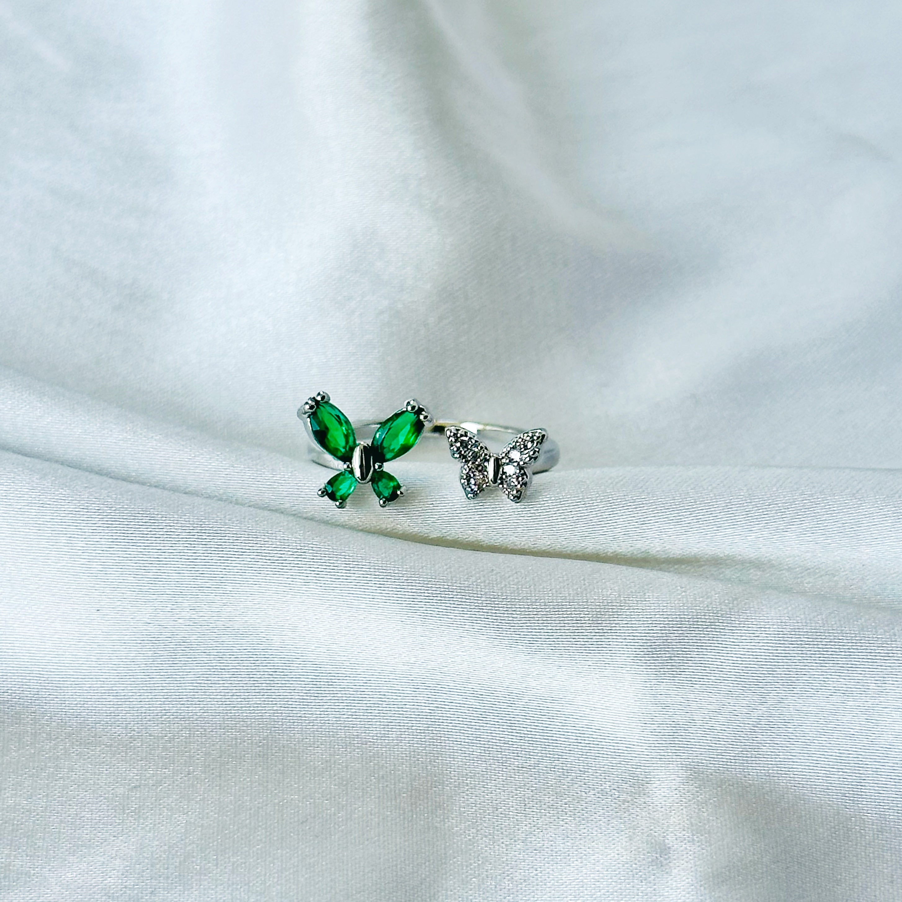 Emerald Green Inspired CZ Silver-Plated Adjustable Ring