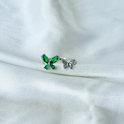 Emerald Green Inspired CZ Silver-Plated Adjustable Ring