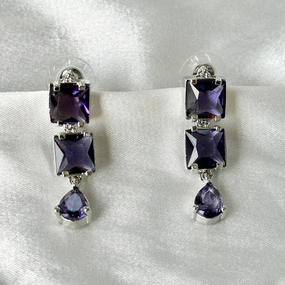 Deep Purple Amethyst Cubic Zircon Stones Silver Plated Necklace Set