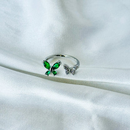 Emerald Green Inspired CZ Silver-Plated Adjustable Ring