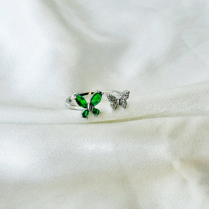 Emerald Green Inspired CZ Silver-Plated Adjustable Ring