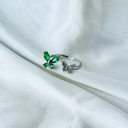 Emerald Green Inspired CZ Silver-Plated Adjustable Ring