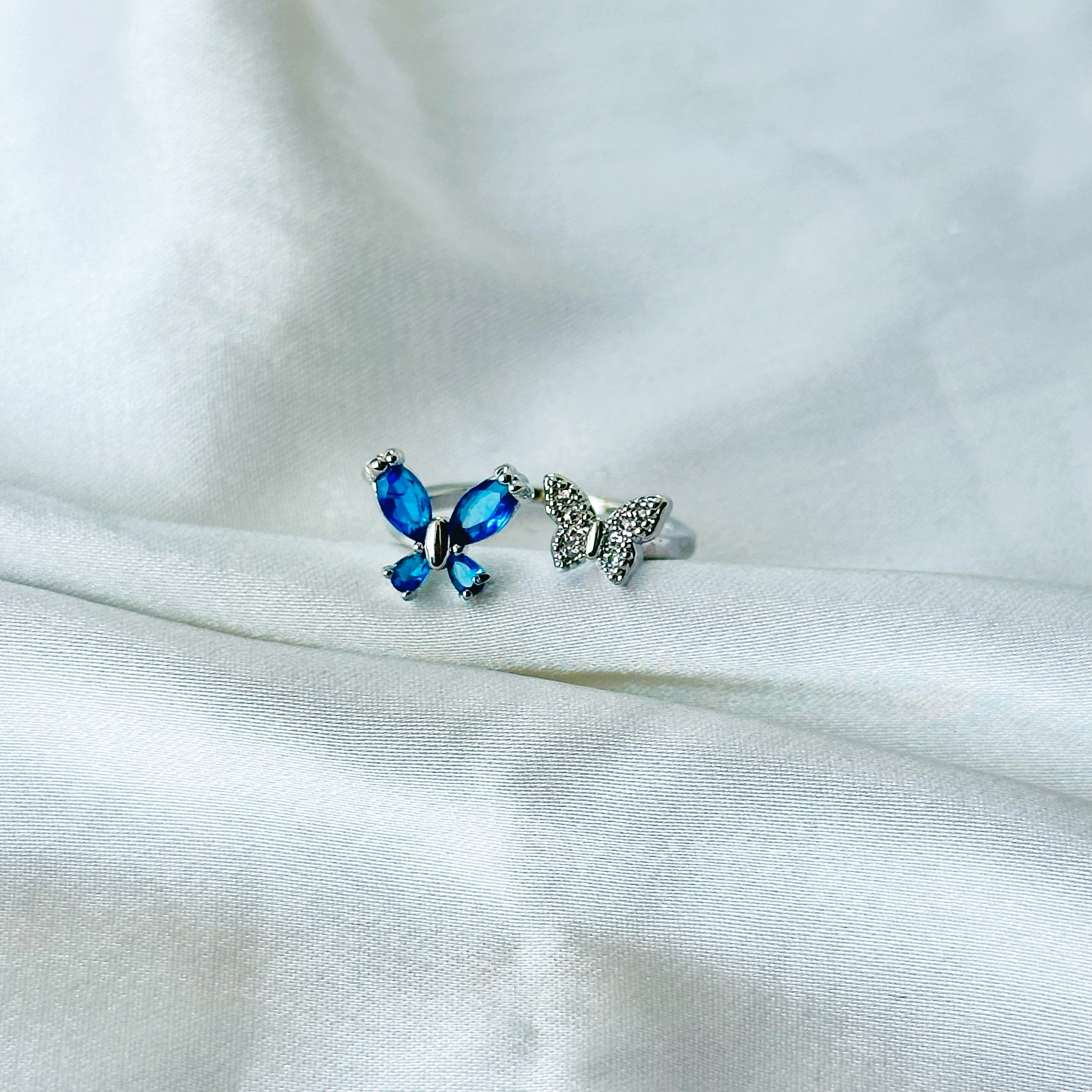 Sapphire Blue Inspired CZ Silver-Plated Adjustable Ring