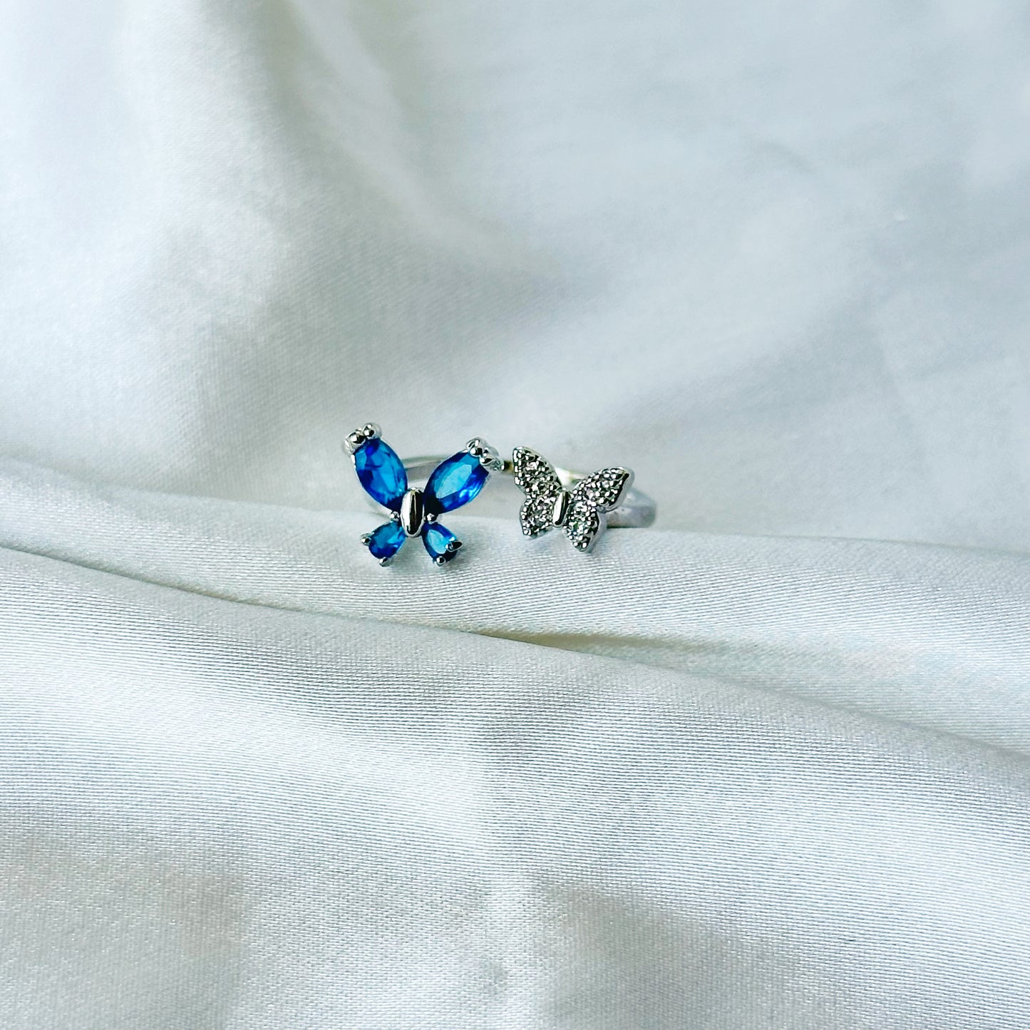 Sapphire Blue Inspired CZ Silver-Plated Adjustable Ring