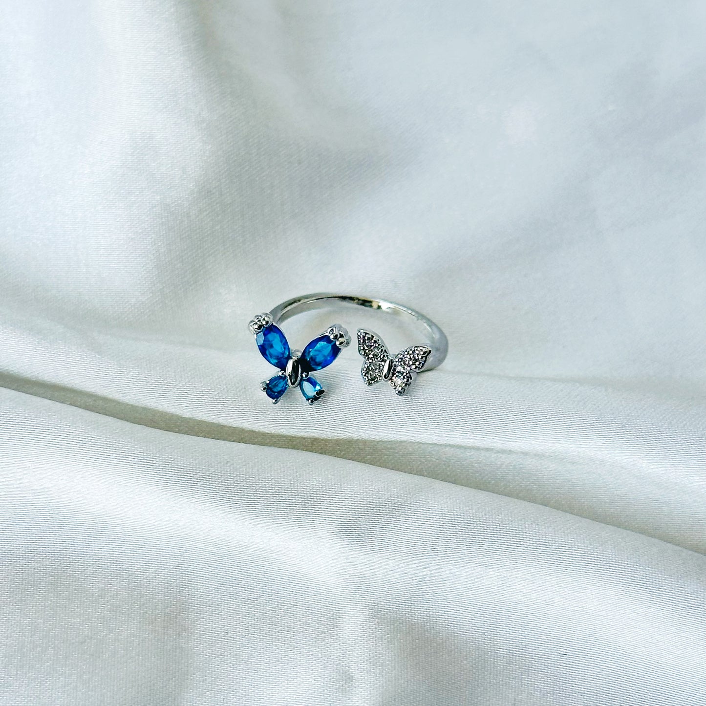 Sapphire Blue Inspired CZ Silver-Plated Adjustable Ring