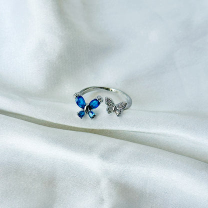 Sapphire Blue Inspired CZ Silver-Plated Adjustable Ring