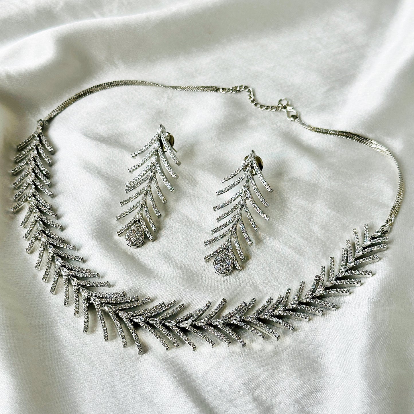 American Diamond Silver Plated Necklace Set