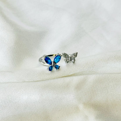 Sapphire Blue Inspired CZ Silver-Plated Adjustable Ring