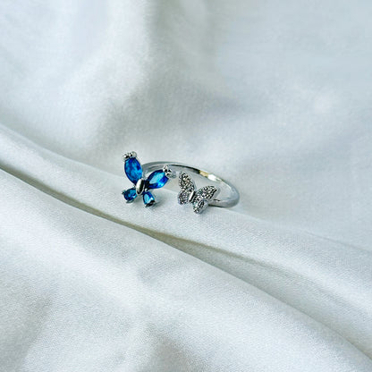Sapphire Blue Inspired CZ Silver-Plated Adjustable Ring