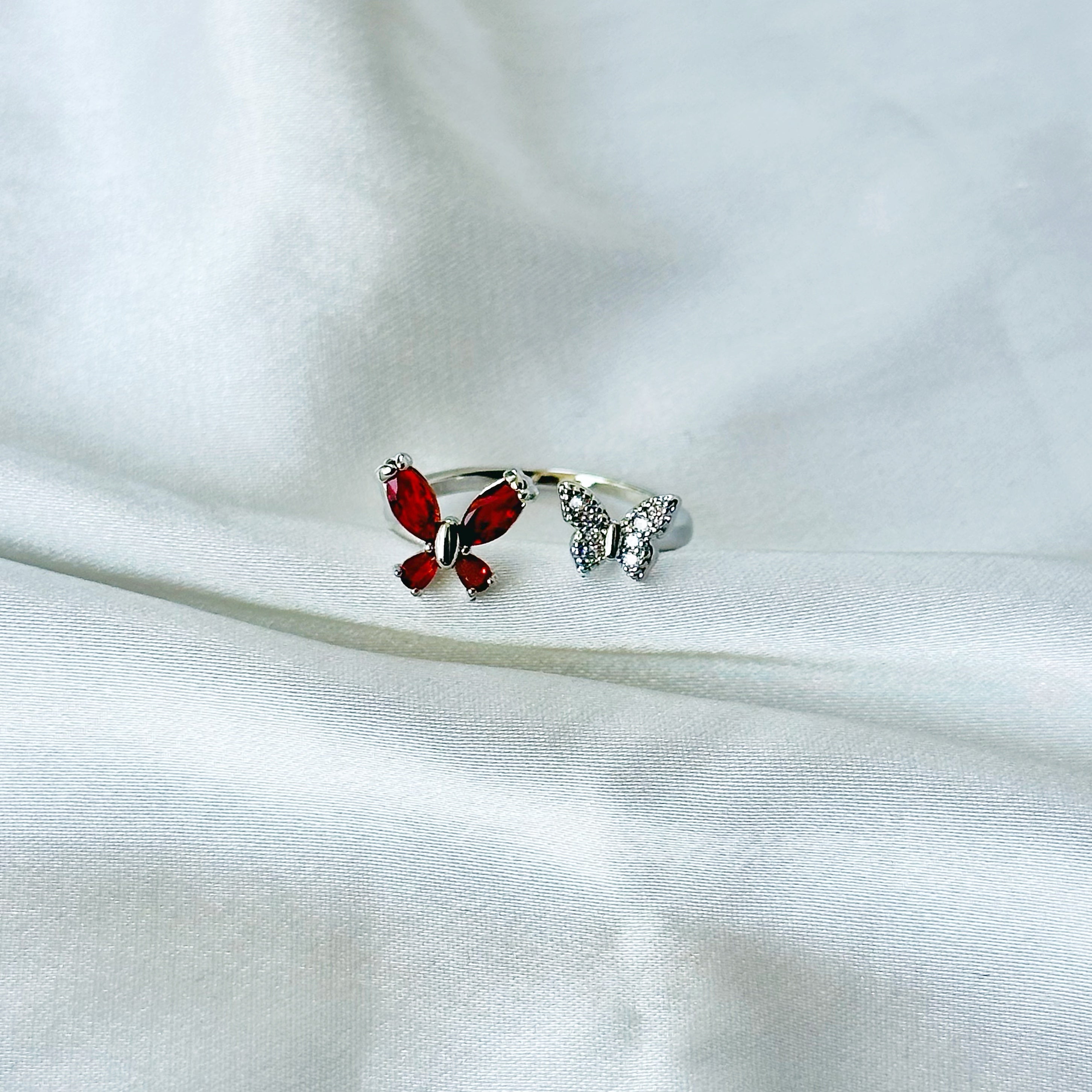Ruby Red Inspired CZ Silver-Plated Adjustable Ring