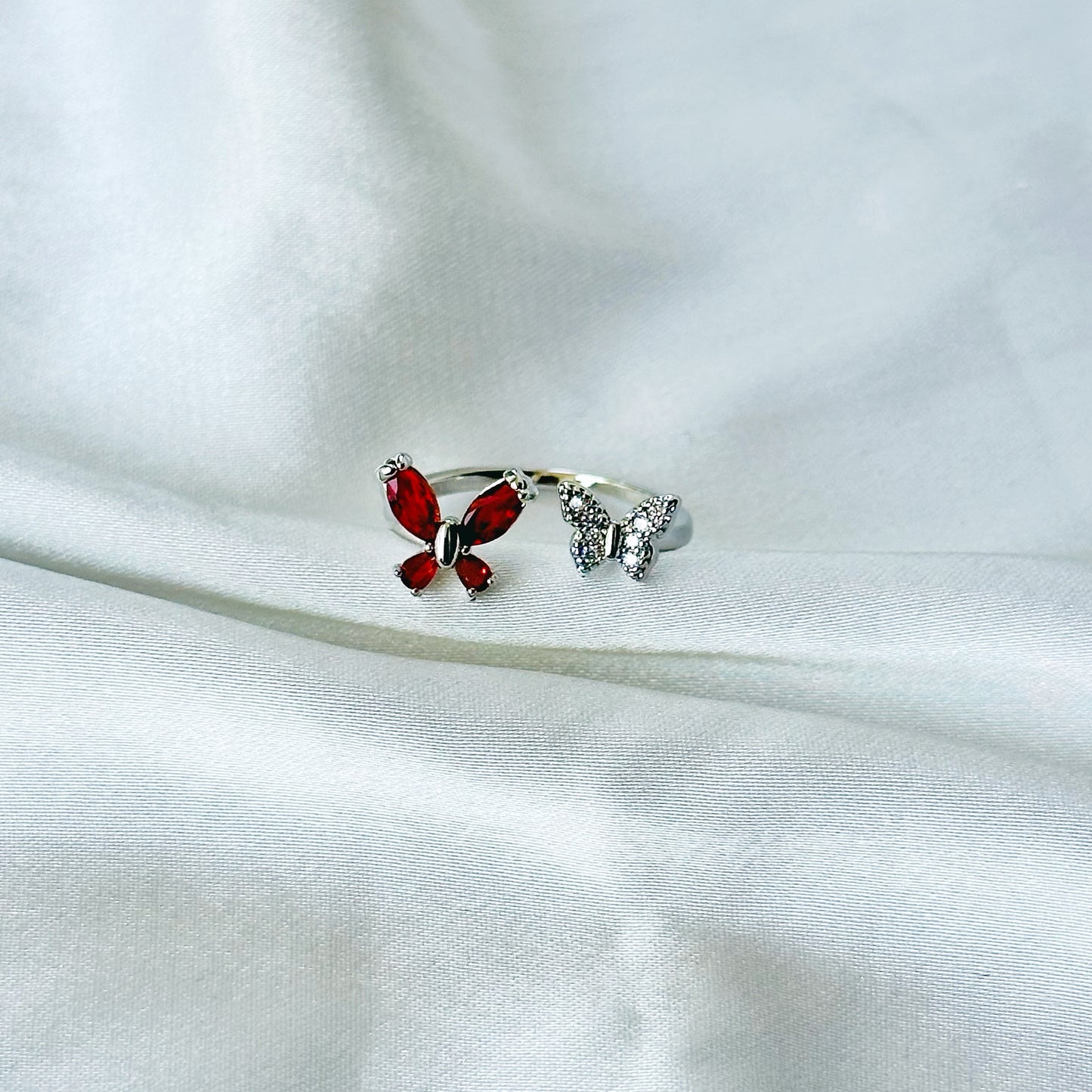 Ruby Red Inspired CZ Silver-Plated Adjustable Ring