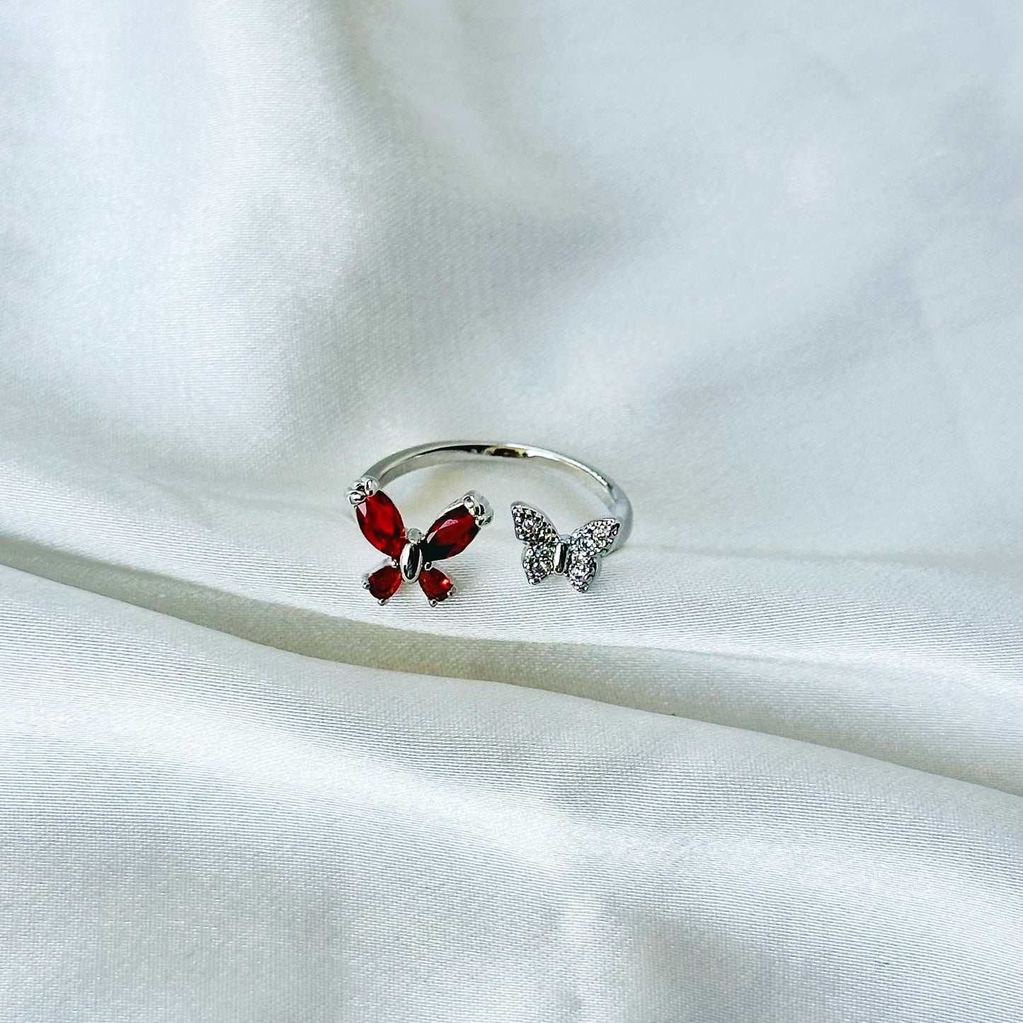 Ruby Red Inspired CZ Silver-Plated Adjustable Ring