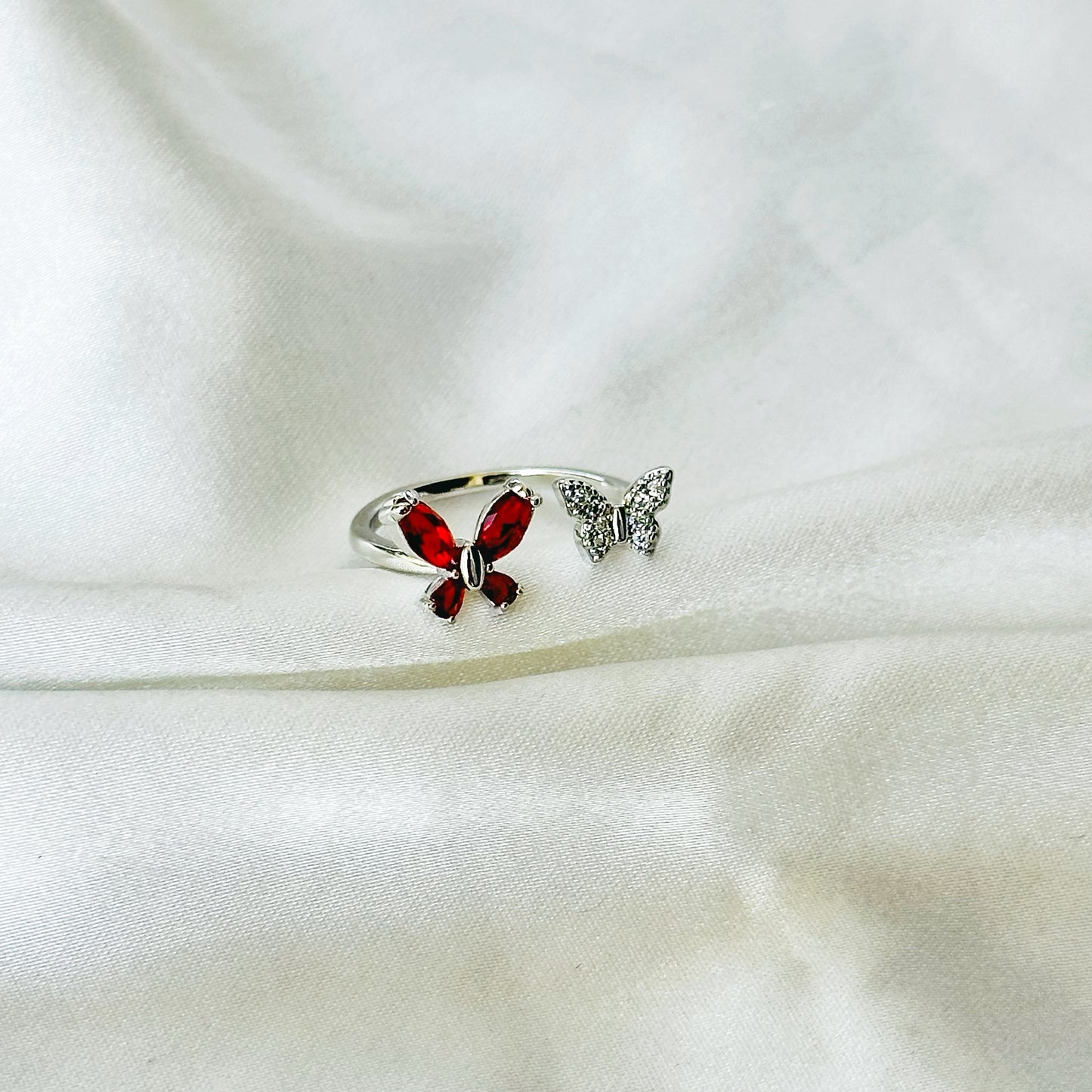 Ruby Red Inspired CZ Silver-Plated Adjustable Ring