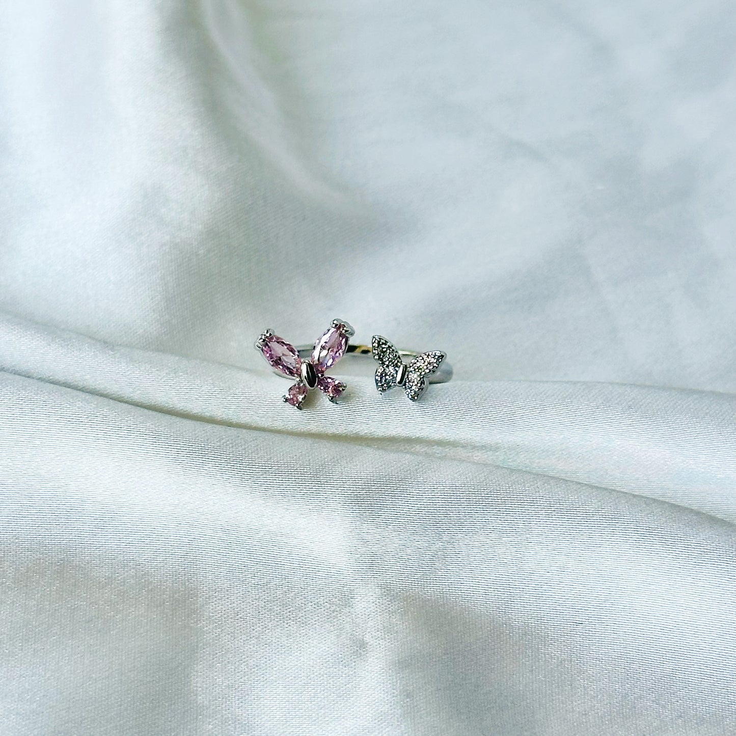 Blush Pink Inspired CZ Silver-Plated Adjustable Ring