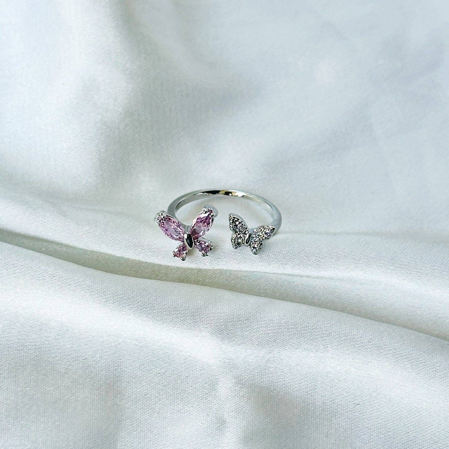 Blush Pink Inspired CZ Silver-Plated Adjustable Ring