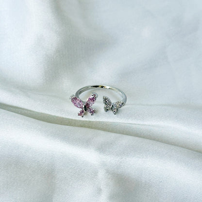 Blush Pink Inspired CZ Silver-Plated Adjustable Ring