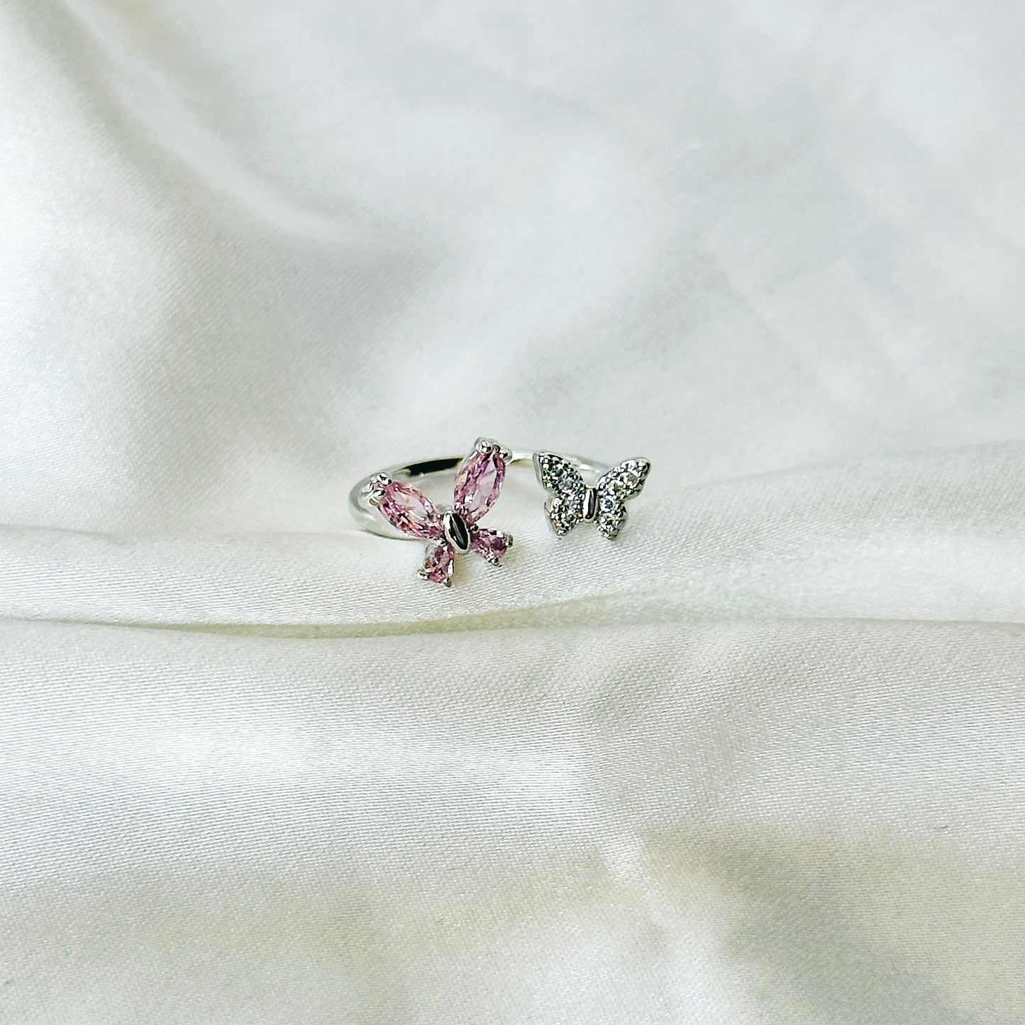 Blush Pink Inspired CZ Silver-Plated Adjustable Ring