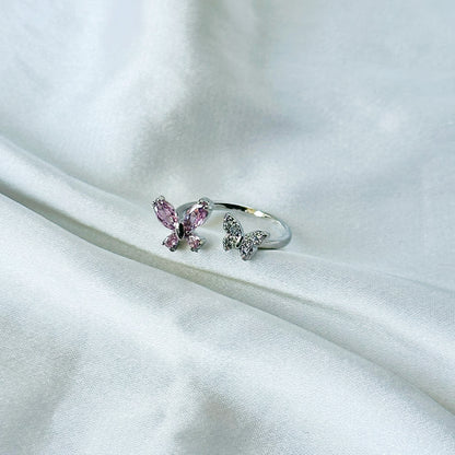 Blush Pink Inspired CZ Silver-Plated Adjustable Ring