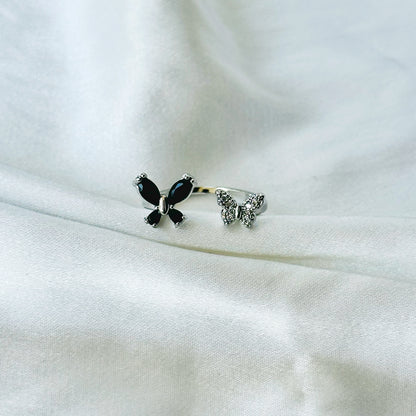 Royal Black Inspired CZ Silver-Plated Adjustable Ring