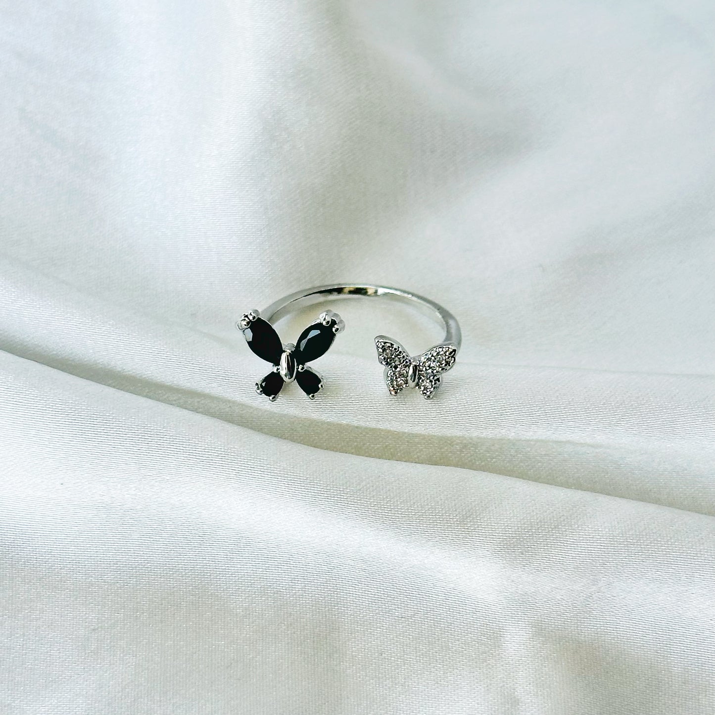 Royal Black Inspired CZ Silver-Plated Adjustable Ring