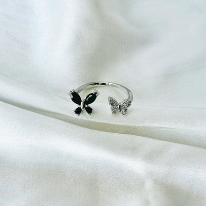 Royal Black Inspired CZ Silver-Plated Adjustable Ring