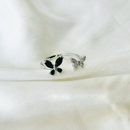 Royal Black Inspired CZ Silver-Plated Adjustable Ring