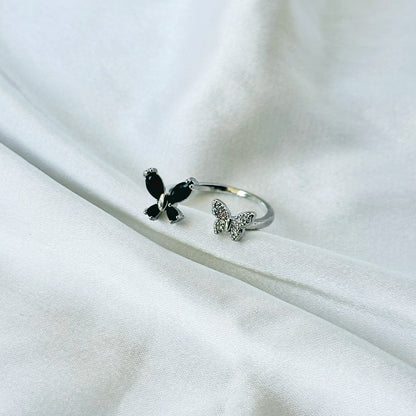 Royal Black Inspired CZ Silver-Plated Adjustable Ring