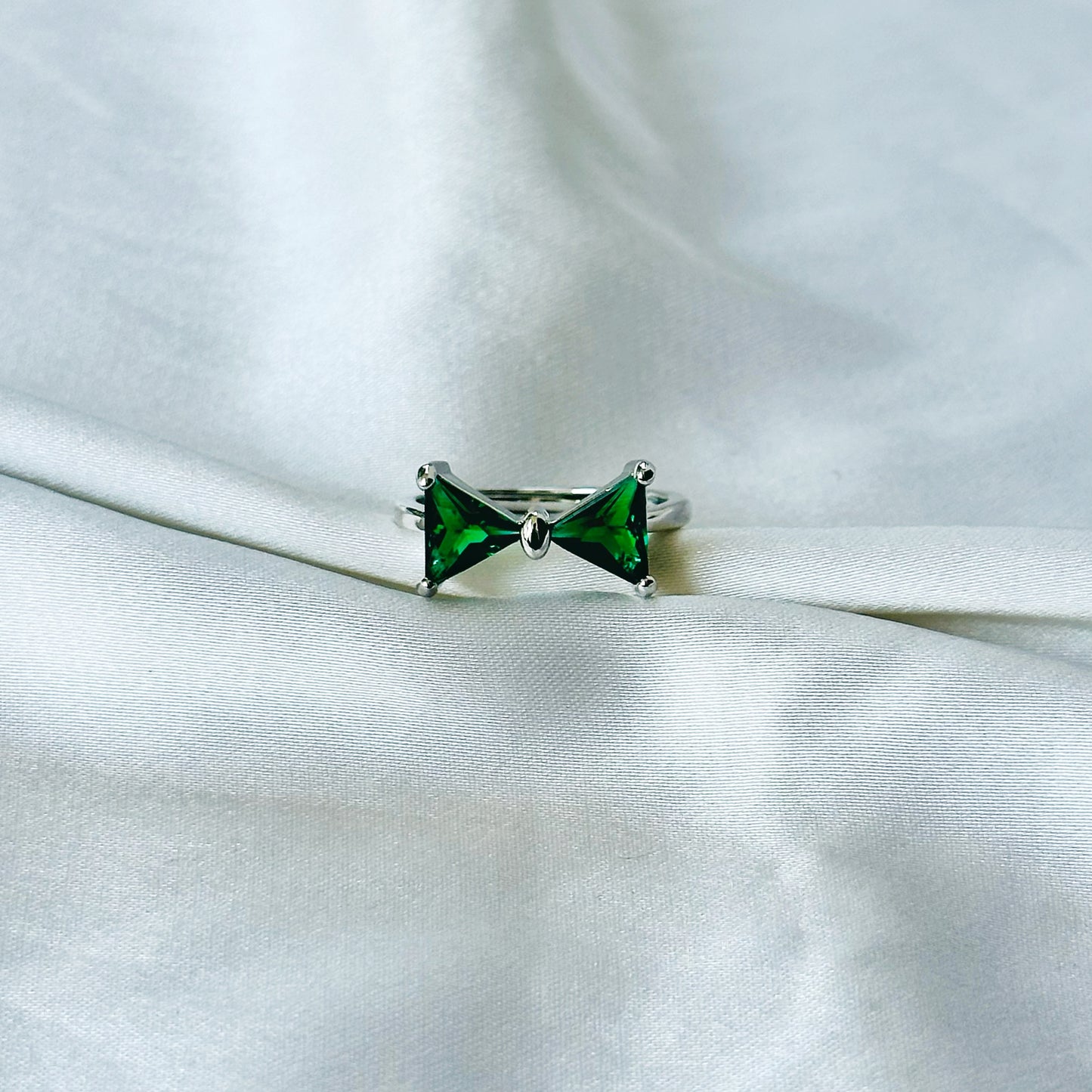 Emerald Green Inspired CZ Silver-Plated Adjustable Ring