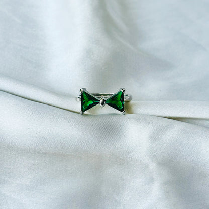 Emerald Green Inspired CZ Silver-Plated Adjustable Ring