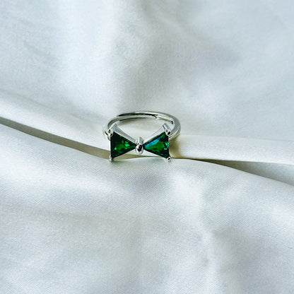 Emerald Green Inspired CZ Silver-Plated Adjustable Ring