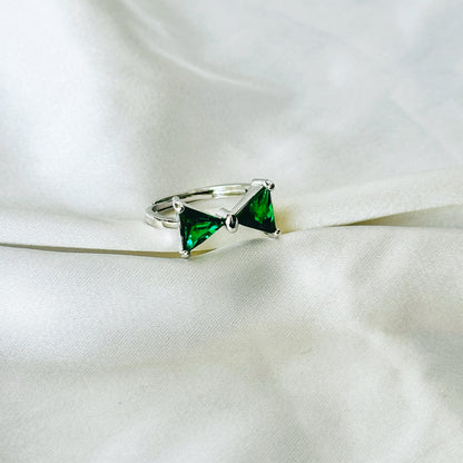 Emerald Green Inspired CZ Silver-Plated Adjustable Ring