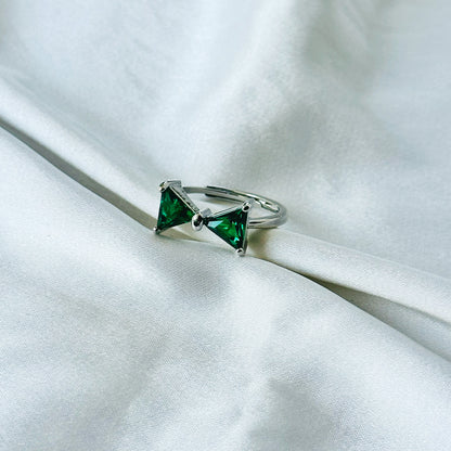 Emerald Green Inspired CZ Silver-Plated Adjustable Ring