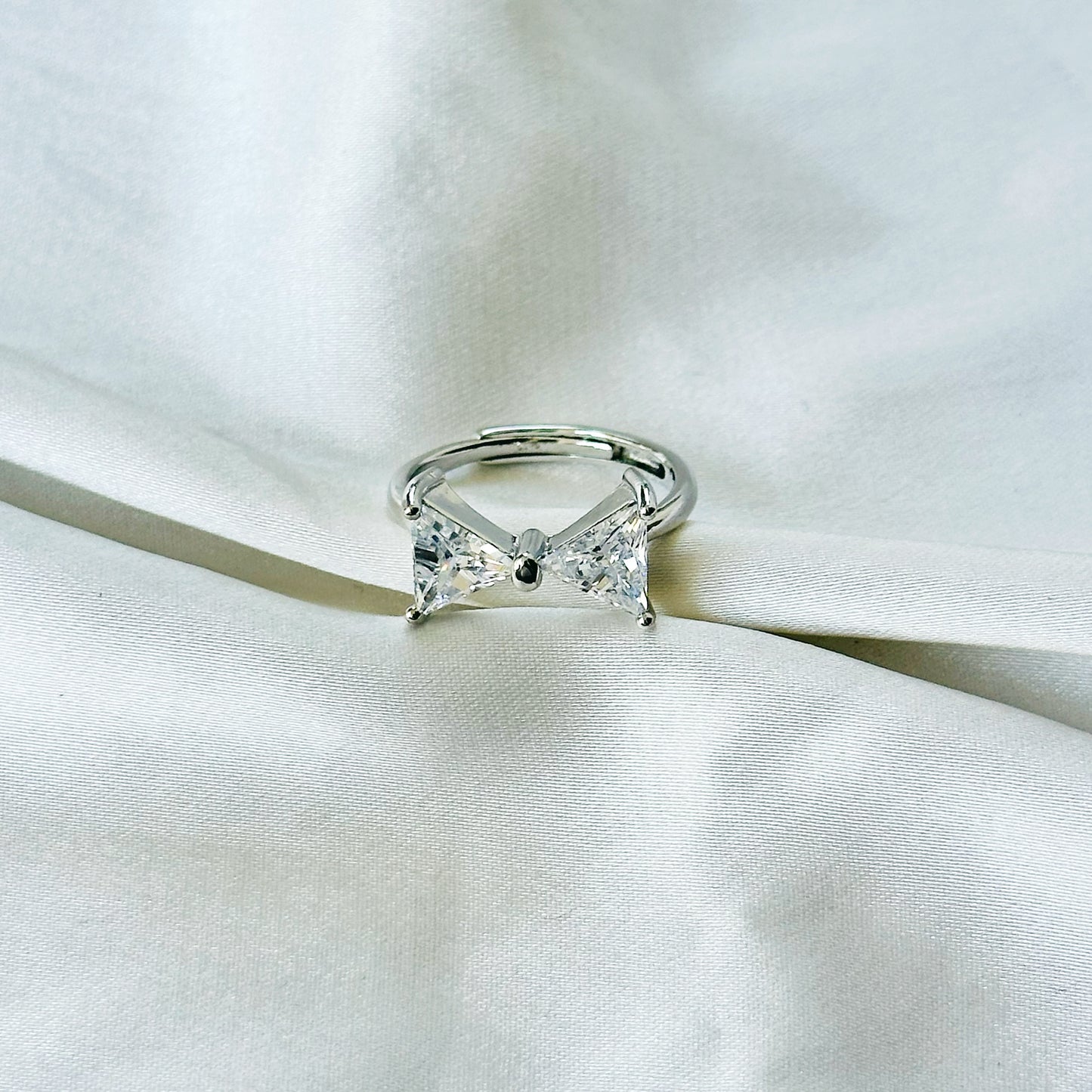 Solitaire Inspired CZ Silver-Plated Adjustable Ring