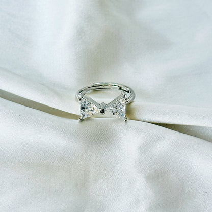 Solitaire Inspired CZ Silver-Plated Adjustable Ring