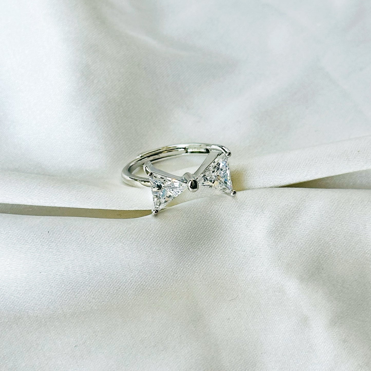 Solitaire Inspired CZ Silver-Plated Adjustable Ring