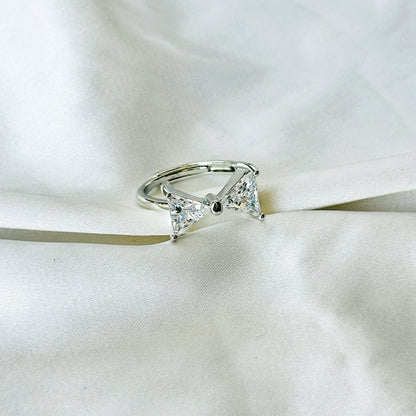 Solitaire Inspired CZ Silver-Plated Adjustable Ring